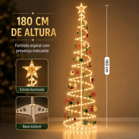 Árvore espiral iluminada com 180 cm de altura